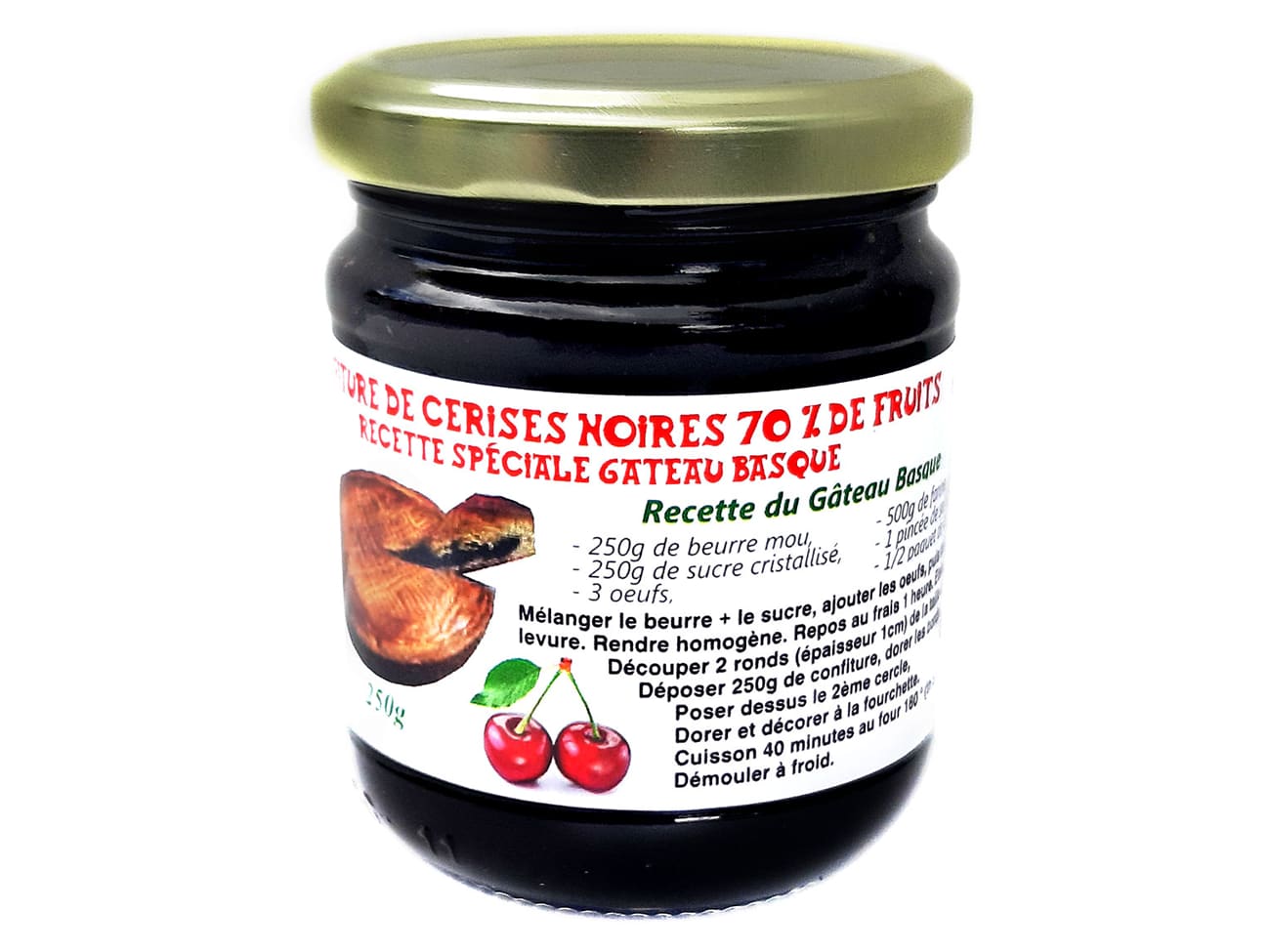 Confiture de cerise noire - spéciale gâteau basque - 250 g - Confitures de Haute Soule