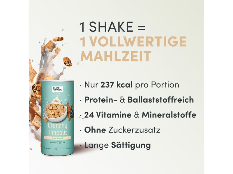 Shape Republic Slim Shake vegan Cinnamon Cereals 420 g Veganer Mahlzeitenersatz mit Süssungsmitteln Crunchy Timeout