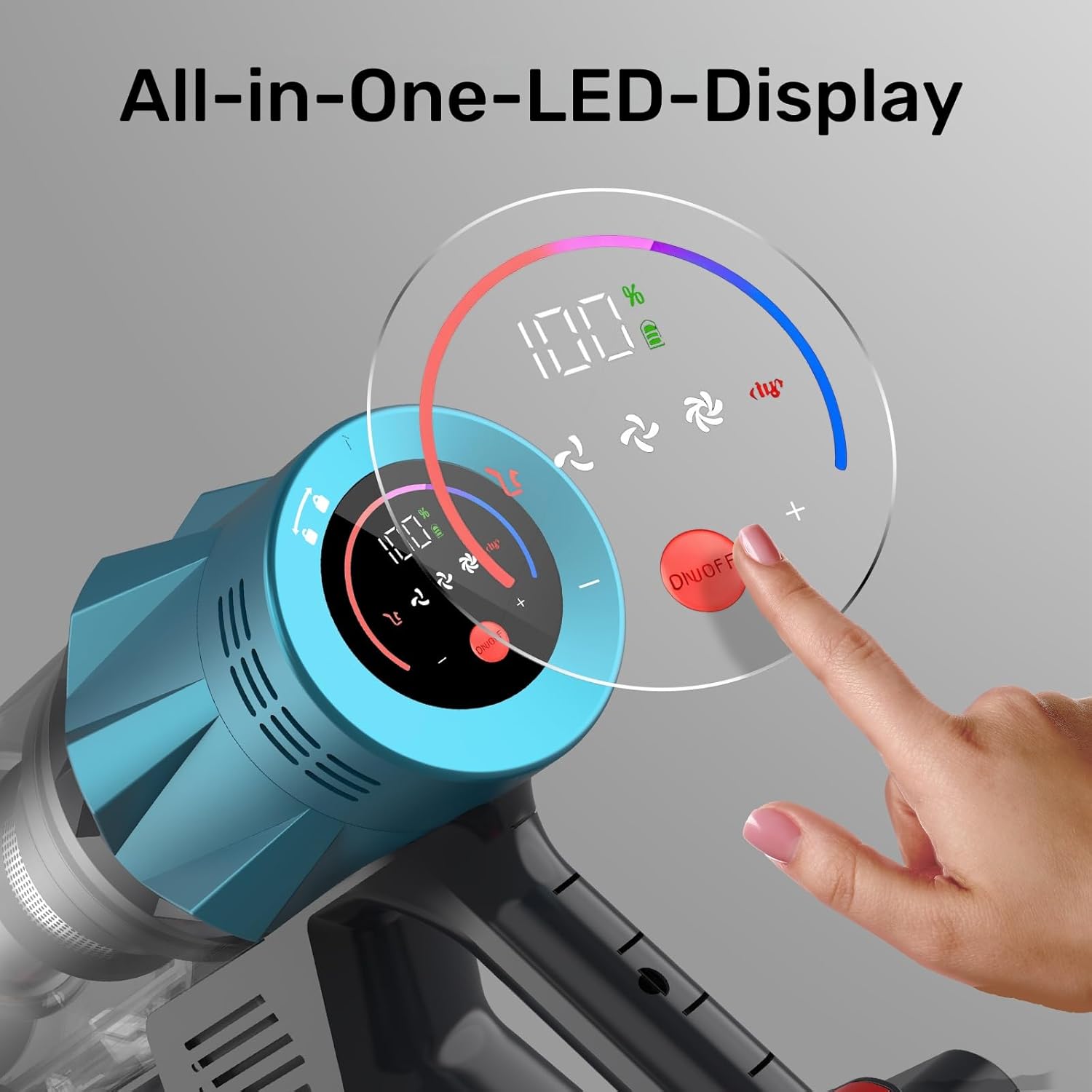 Ultra-starker Akku-Staubsauger mit automatischer Stauberkennung/Bis zu 40 Minuten Laufzeit/Beutelloser Staubsauger für Teppiche, Hartböden & Tierhaare Blau -550W