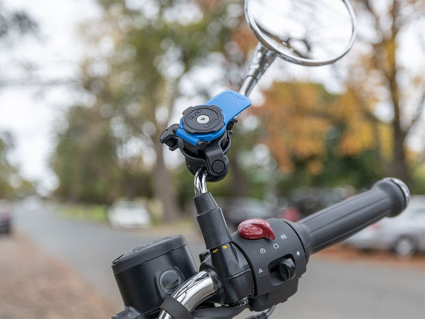 Mirror Mount V2 Universal Motorrad Rückspiegel Halterung mit Sicherungsverschluss (QLM-MIR-2) - Schwarz / Blau