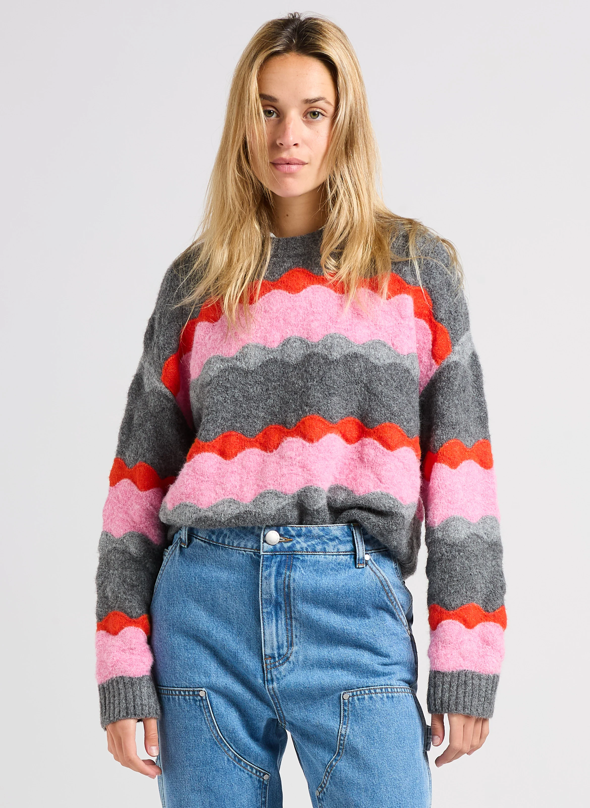 PANAYO - Pull col rond en maille jacquard| Noir