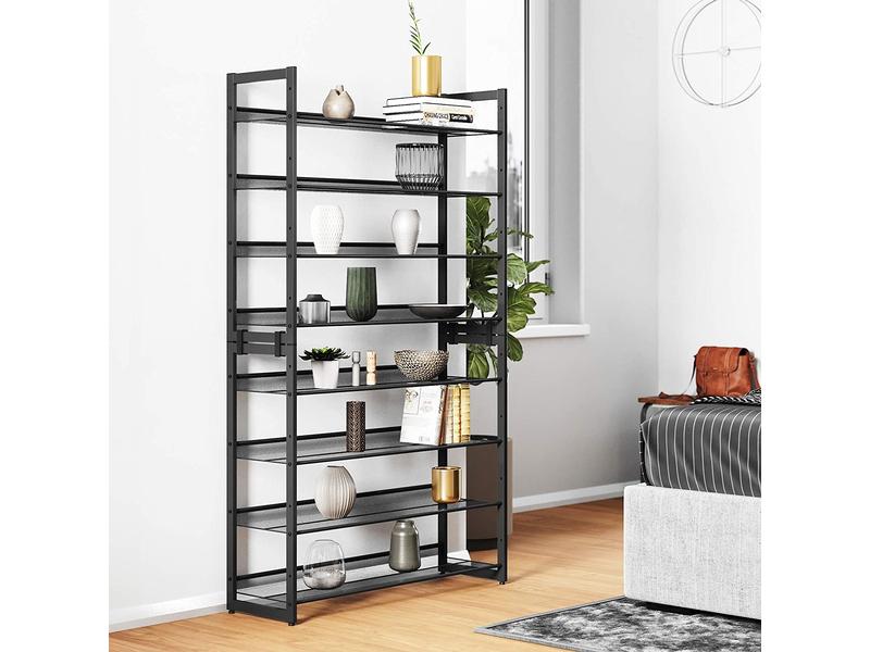 Songmics Schuhregal 92.2 x 163.5 cm, Schwarz Schuhgestell mit acht Ebenen