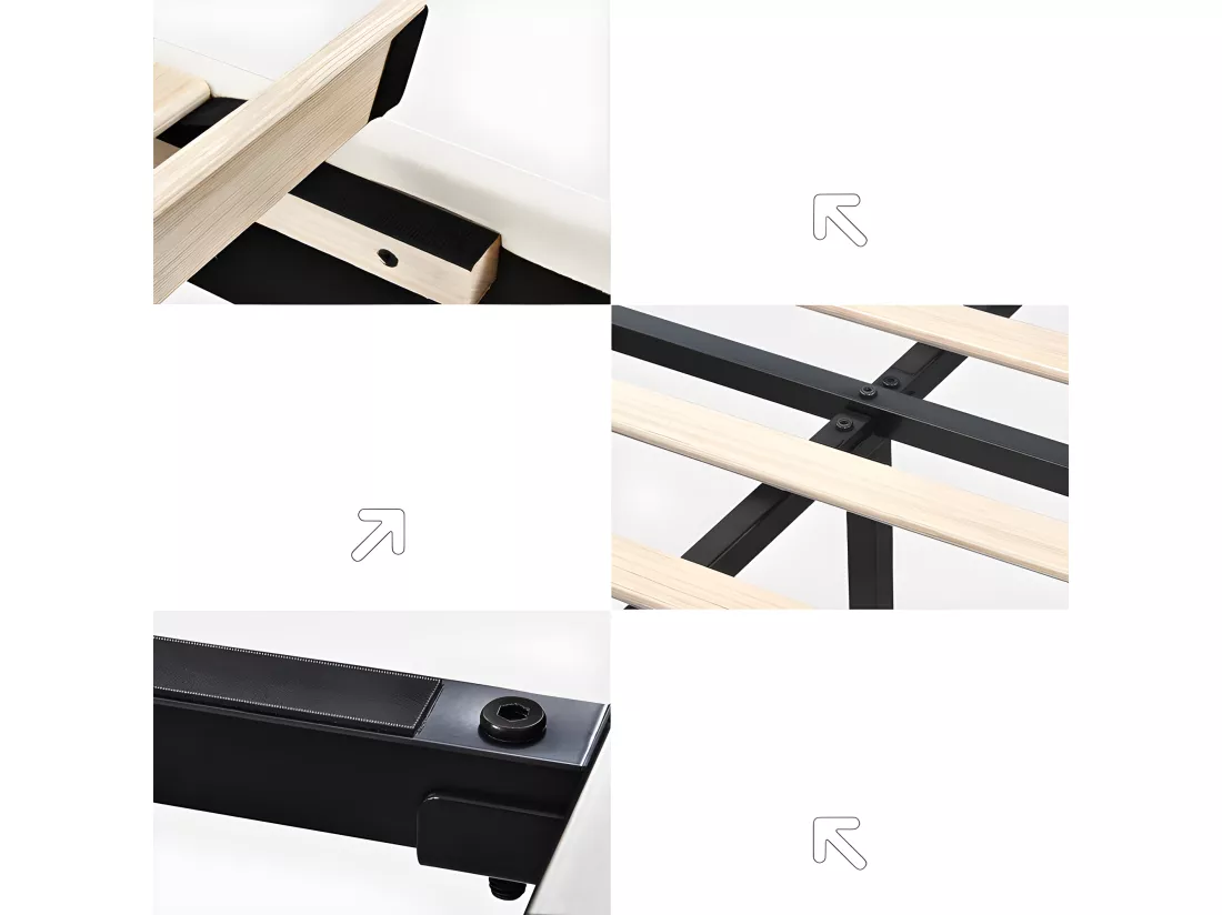 Lit rembourré en lin - 160x200cm - avec éclairage LED et Ports de charge USB - Beige