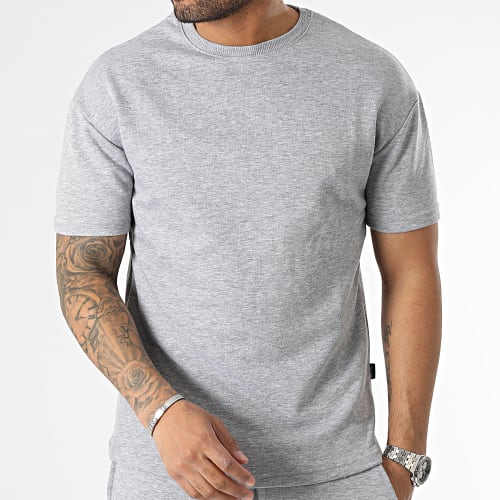 Ensemble Tee Shirt Et Short Jogging Gris Chiné