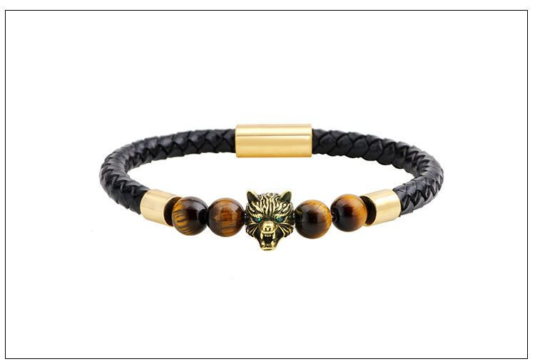 KINNO - Armband van echt leer met dierenagaatkralen