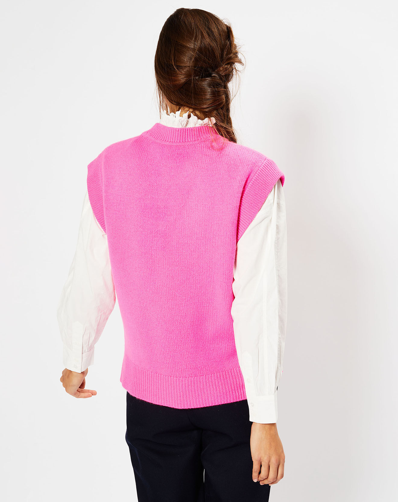 Galeries Lafayette Pull en Laine & Cachemire Solal sans manches rose