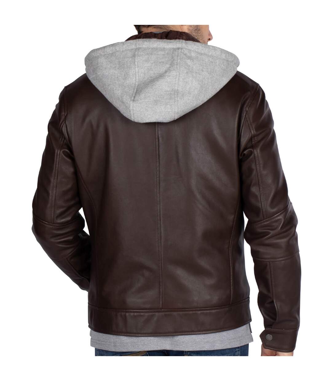 Blouson cuir à capuche amovible