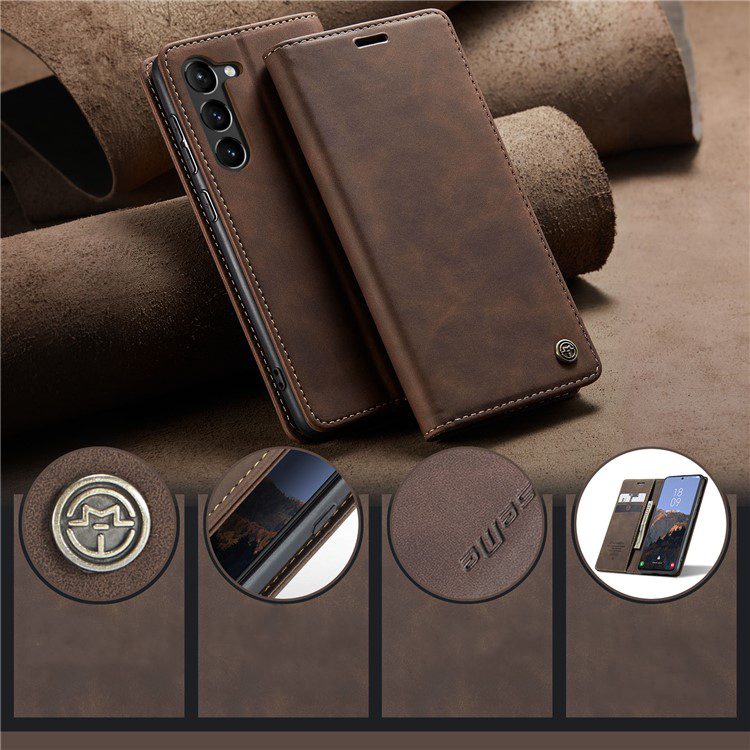 Samsung Galaxy S24 Leder Tasche Flip Wallet Etui mit Kartenfächern - Dunkelbraun
