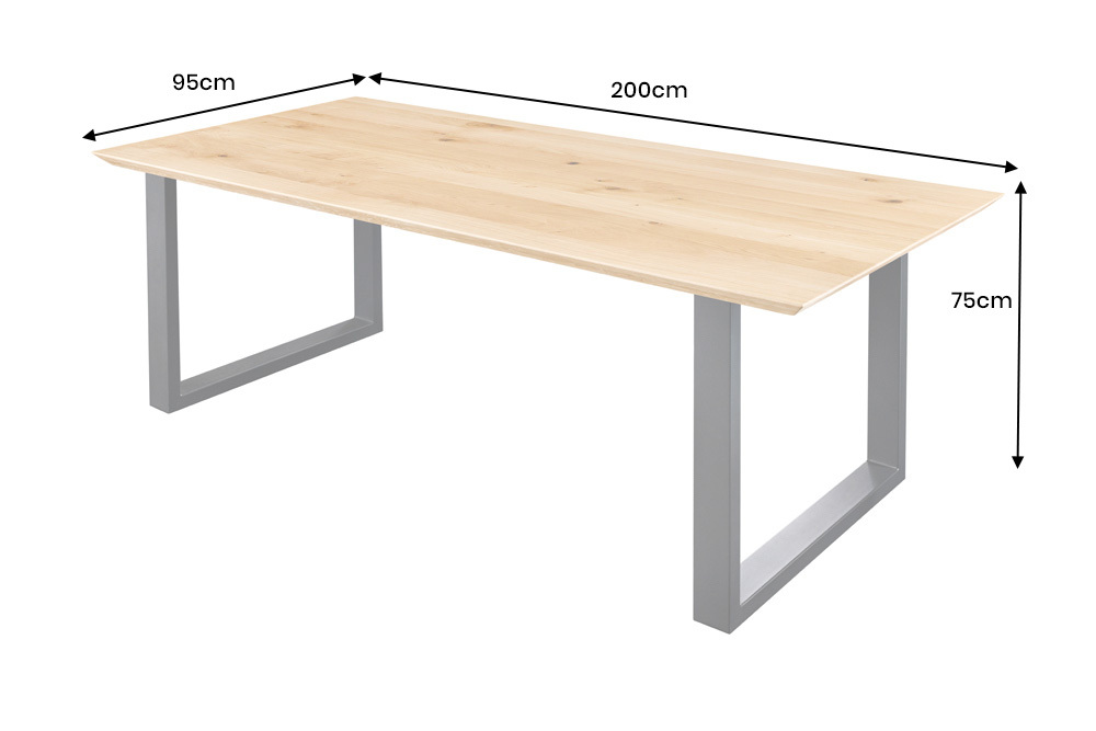 Massivholz Esstisch WILD OAK 200cm natur Wildeiche Schweizer Kante Metall U-Gestell