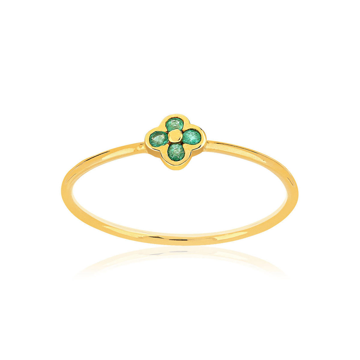 Bague or 375 jaune fleur émeraudes