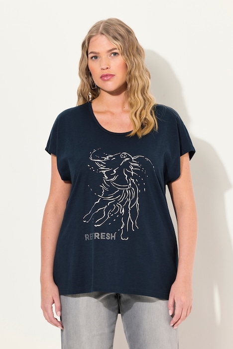 T-Shirt, Metallic-Tiermotiv, Oversized, Rundhals, Halbarm