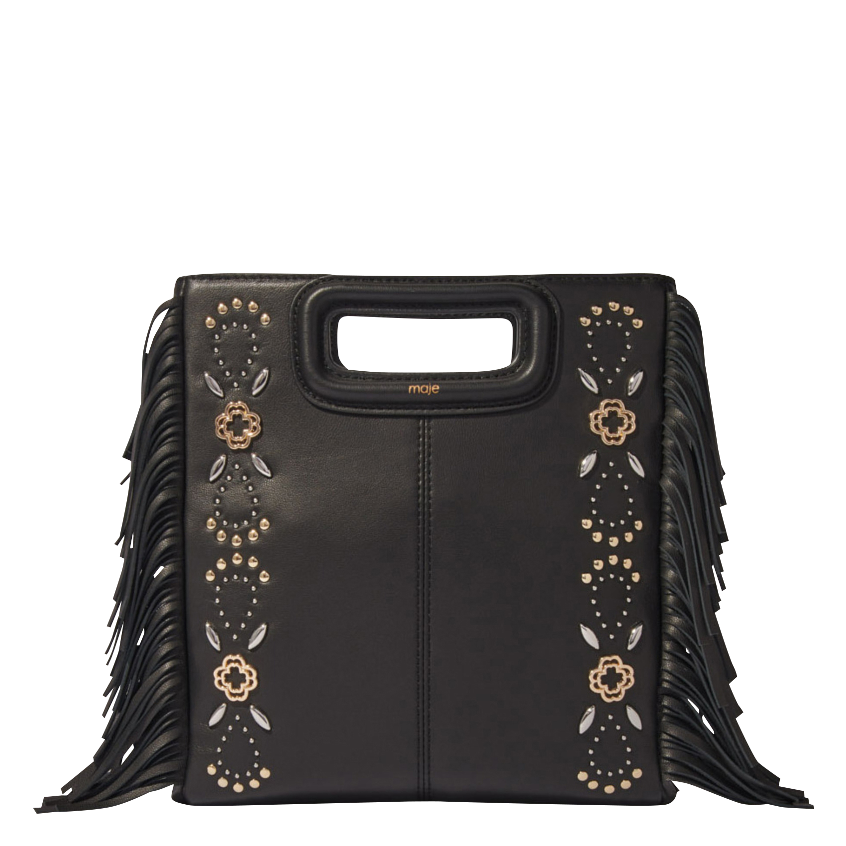 M - Sac à main en cuir à franges | Noir
