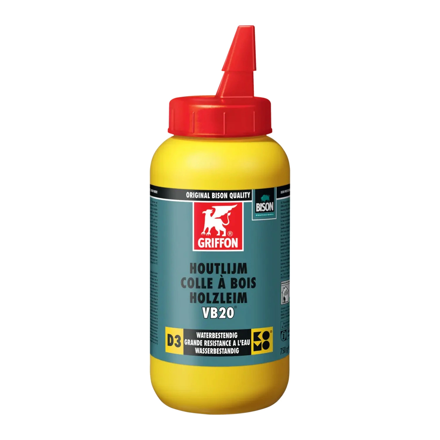 Griffon Professional 6305082 VB20 Houtlijm D3 - Wit (Transparant na droging) - Flacon - 750gr