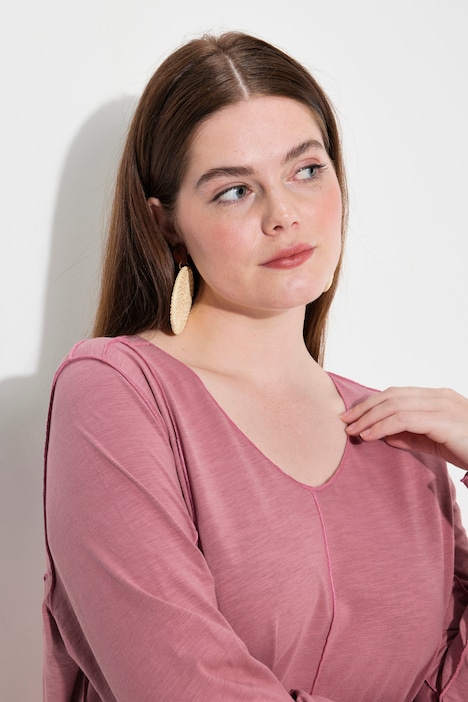 Shirt, Ziernähte, V-Ausschnitt, 3/4-Arm, Biobaumwolle
