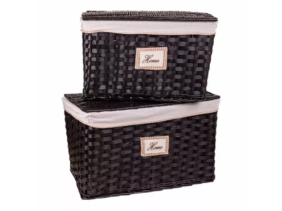 Set de 2 coffres en osier doublés noirs