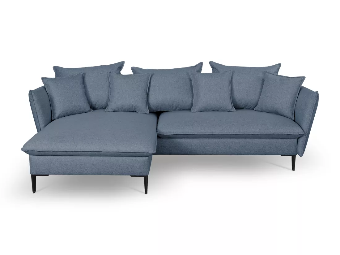 Canapé d'angle convertible en tissu bleu marine LAZARE - Angle gauche