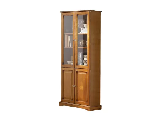 Bibliothèque 4 Portes Merisier 6 Niches 5 Tablettes L 82.4 H 182.2 P 33 cm