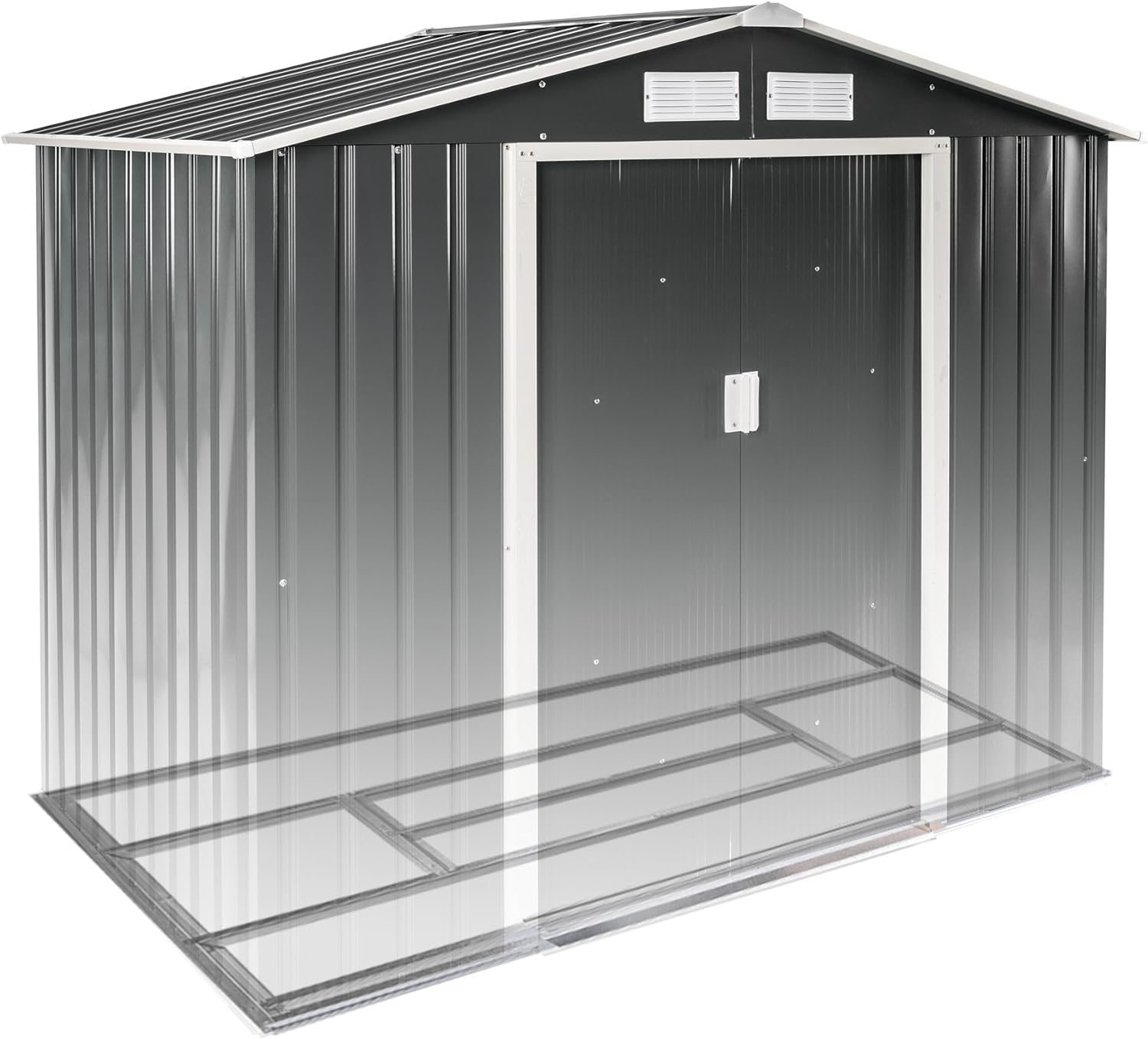 tectake® Metall Gartenhaus mit Satteldach, Geräteschuppen Garten mit Schiebetür, Gerätehaus mit Metallfundament, als Gartenschuppen, Gartenhütte oder Fahrradgarage, 4 m³ Lagerfläche - grau/weiß