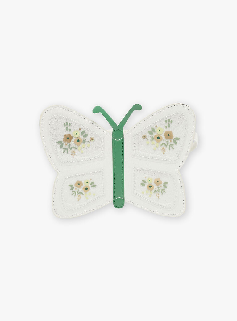 Sac besace papillon pailleté écru et vert