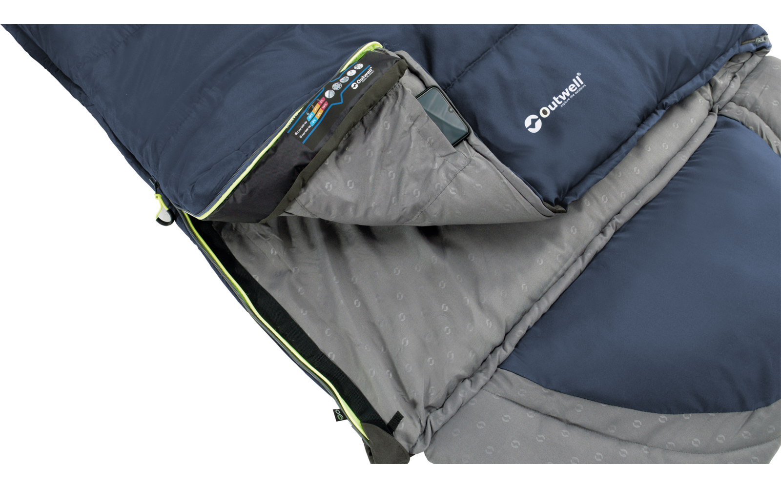 Outwell Contour Lux Deep Blue Deckenschlafsack wendbar 220 cm Reißverschluss links