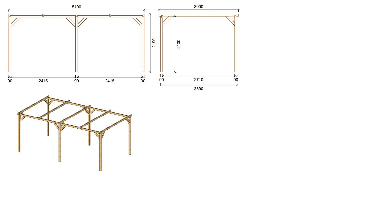 Carport garage dak 3x5,10 m - 15,30 m2