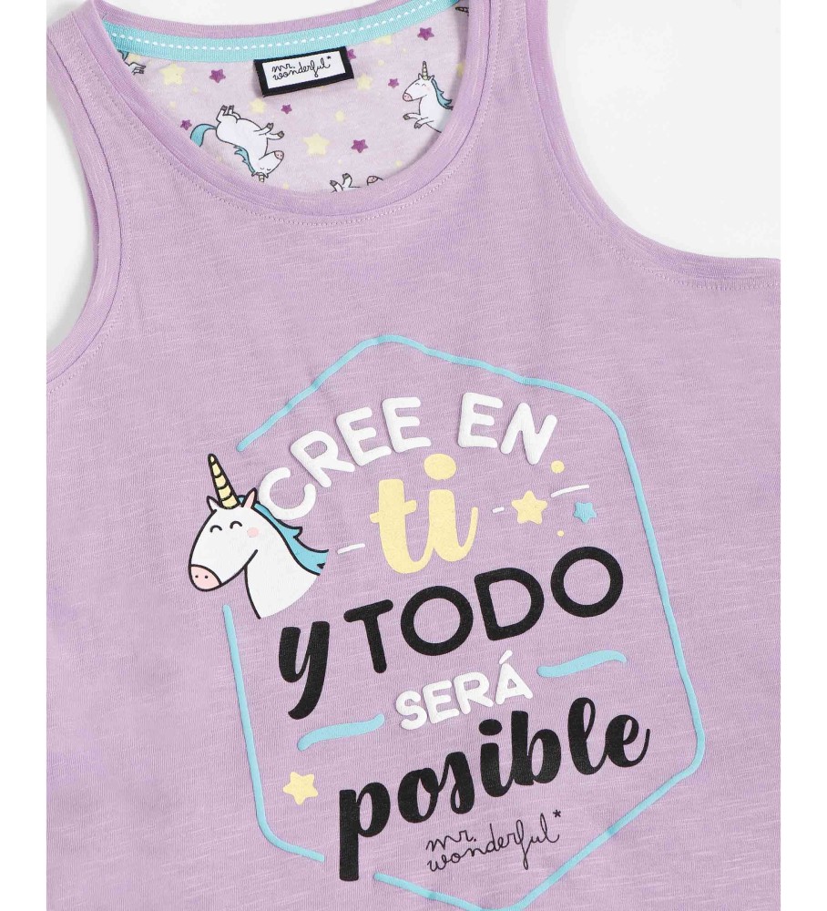Pijama Aznar Innova com Suspensórios Acredite em si mesmo, cor malva