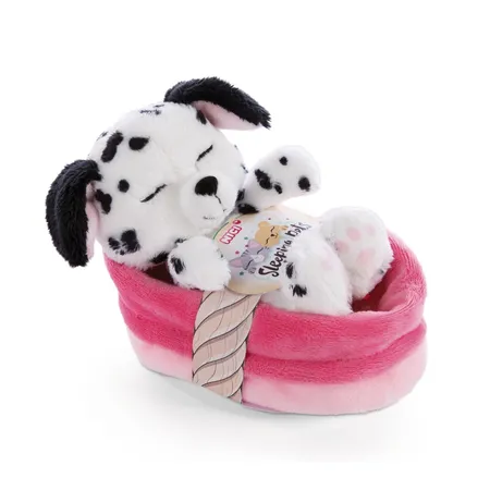 NICI Kuscheltier Welpe Dalmatiner 12cm im pink-rosanen Körbchen