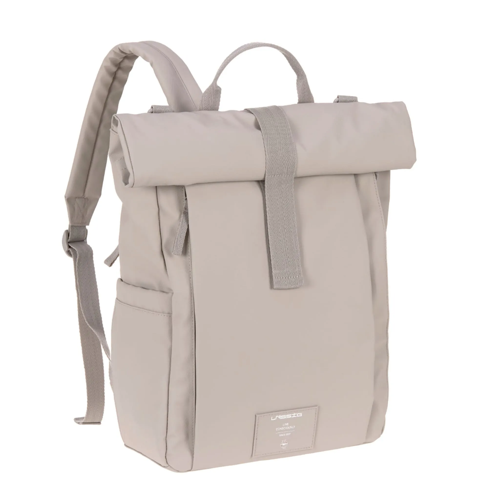 Lassig Sac à Couches à Dos Rolltop - Taupe