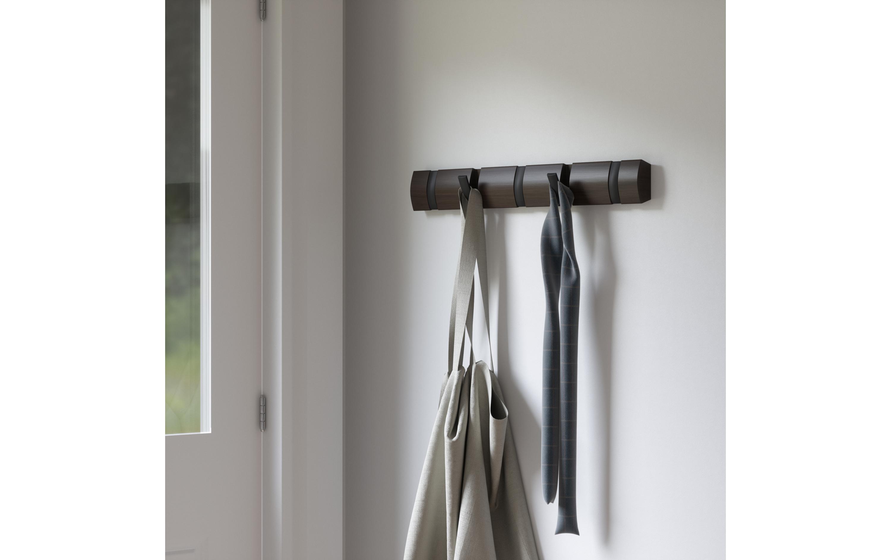 Wandgarderobe Flip 5 Haken, Schwarz/BraunGarderobenhaken zum einklappen