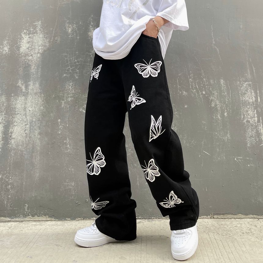 INStudio - Wijde jeans met vlinderprint