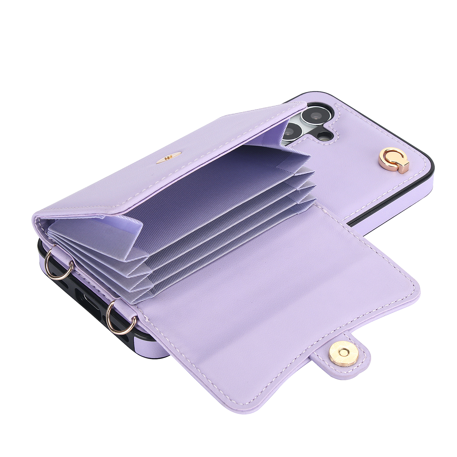 Samsung Galaxy S24 Necklace Leder Schutz Hülle mit Kartenfach   Handykette (140cm) - Lila