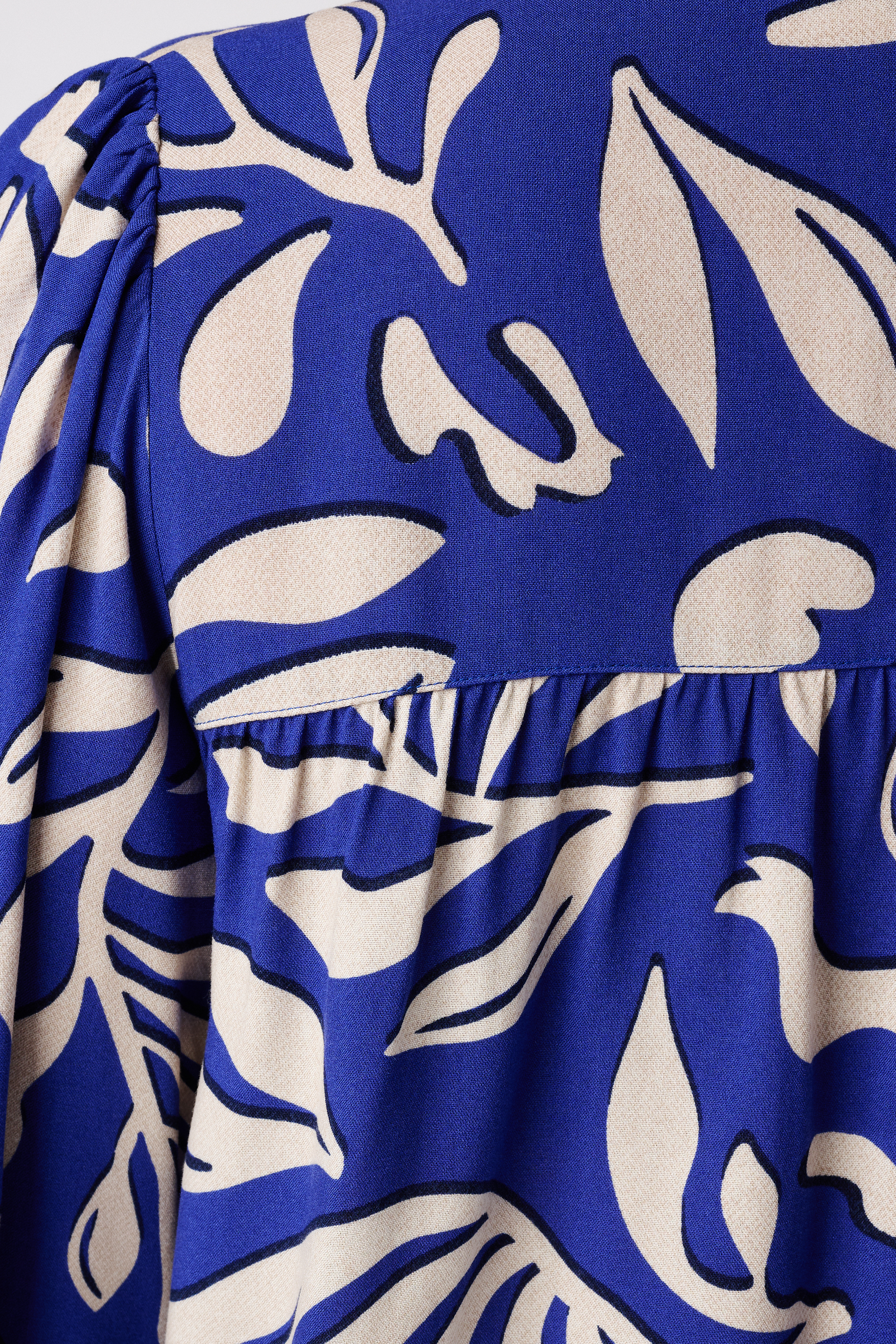 Blouse met print en klosjes Multi Kobalt blauw