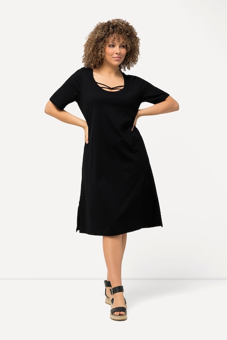 Jerseykleid, Zierbänder, A-Linie, Rundhals, Halbarm