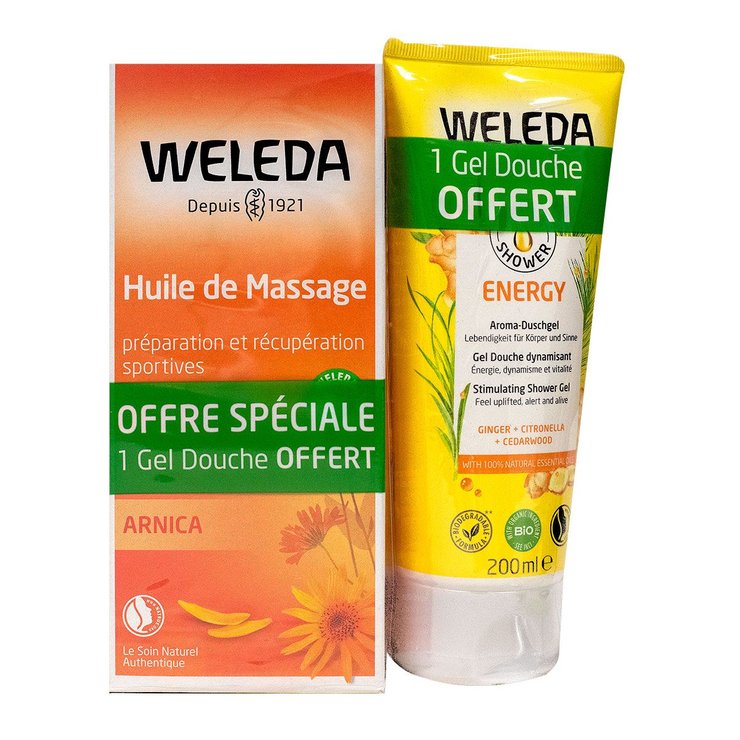 Huile massage arnica 200ml + Aroma Shower Energy offert