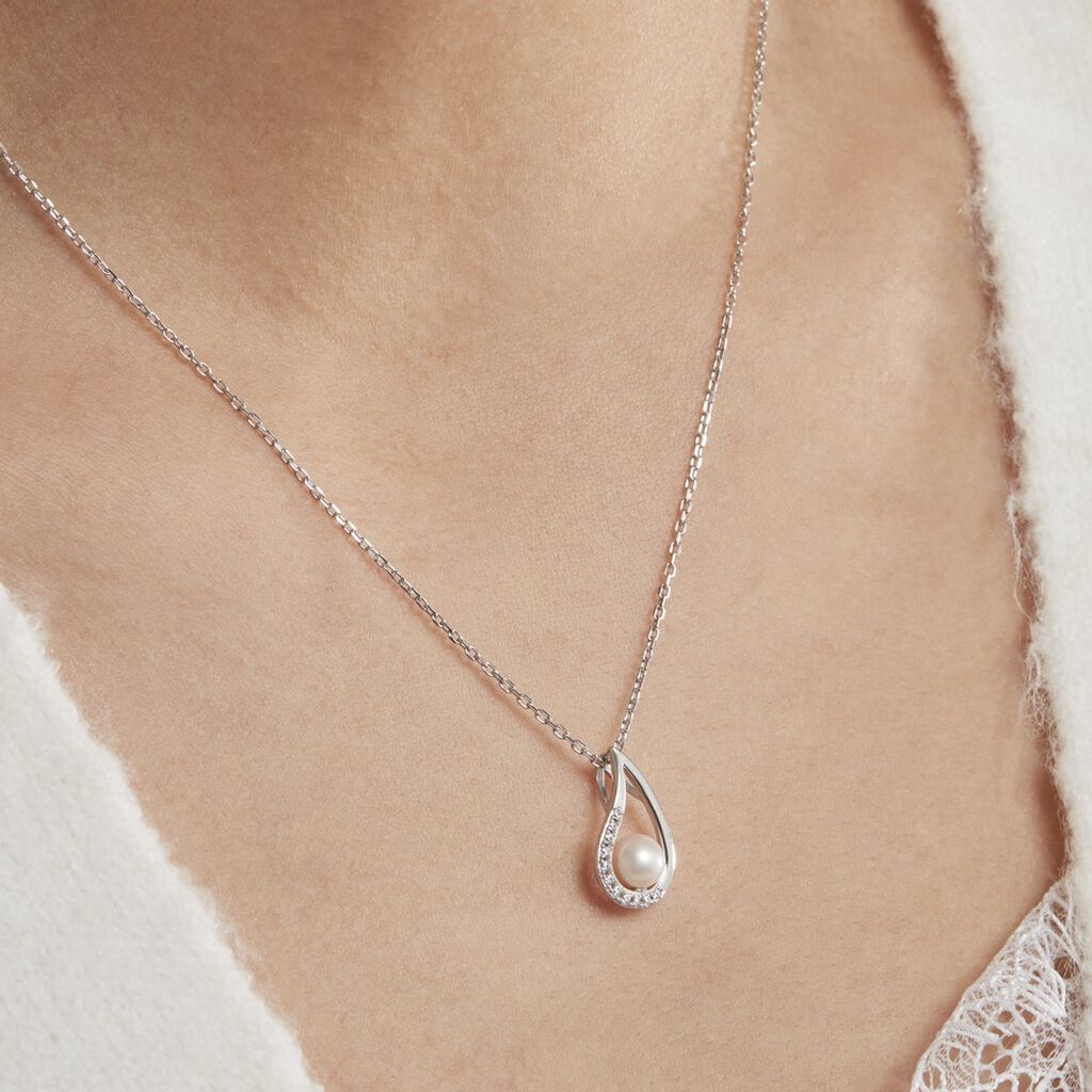 Collier Akiko Argent Blanc Perle De Culture Et Oxyde De Zirconium