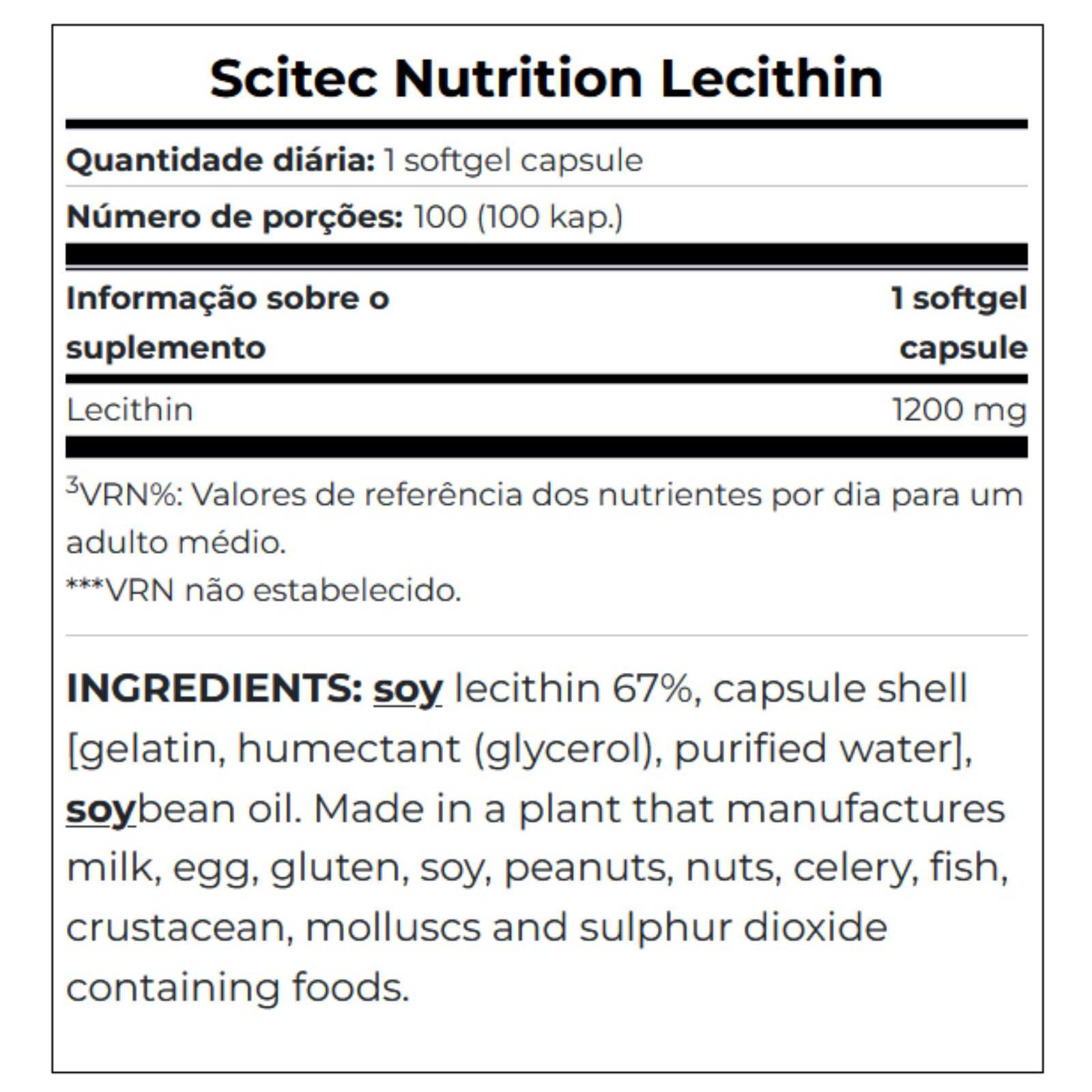Scitec Nutrition Lecitina 100 cápsulas moles