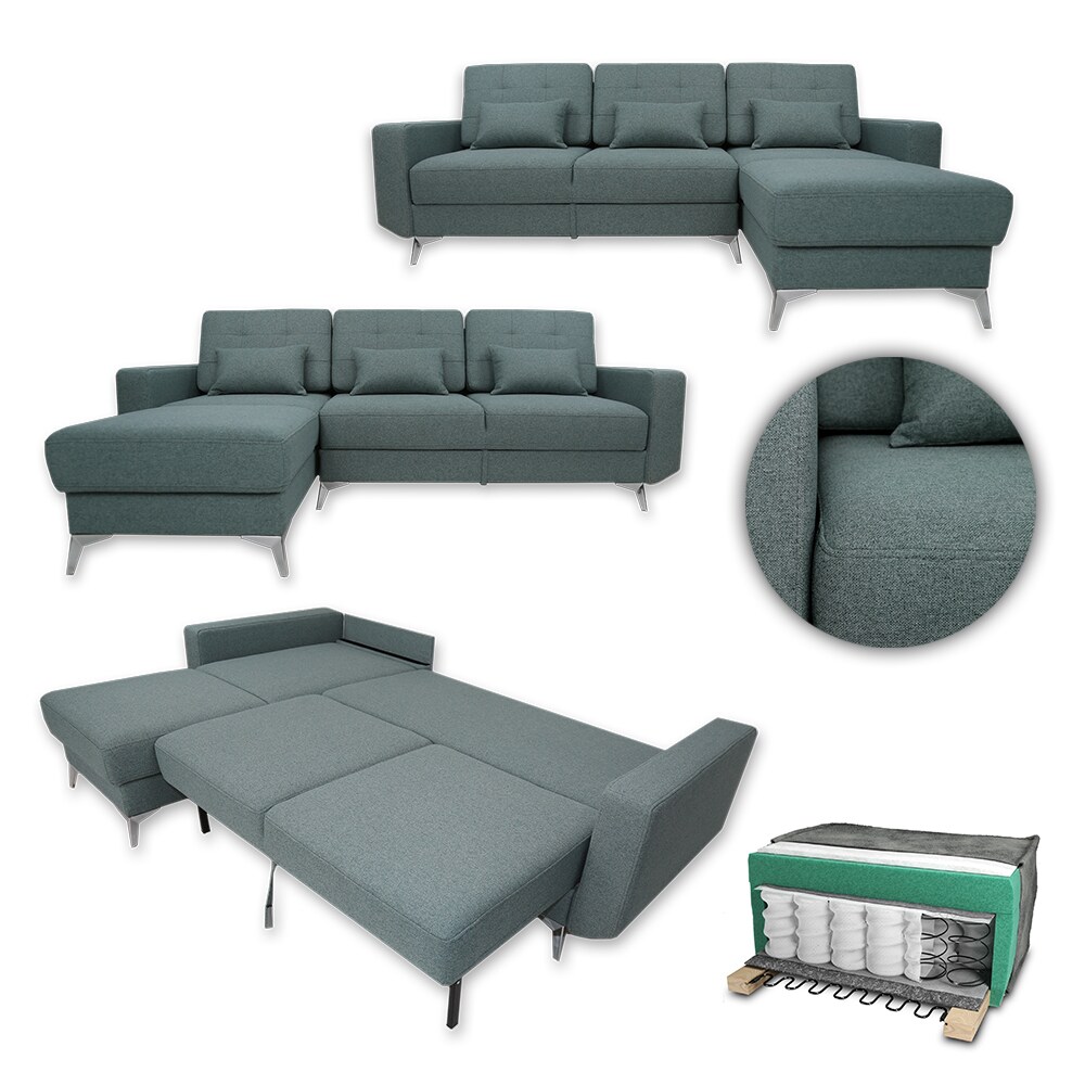 VitaliSpa Ecksofa Schlafsofa Boxspringsofa York Schlaffunktion Bettkasten blau