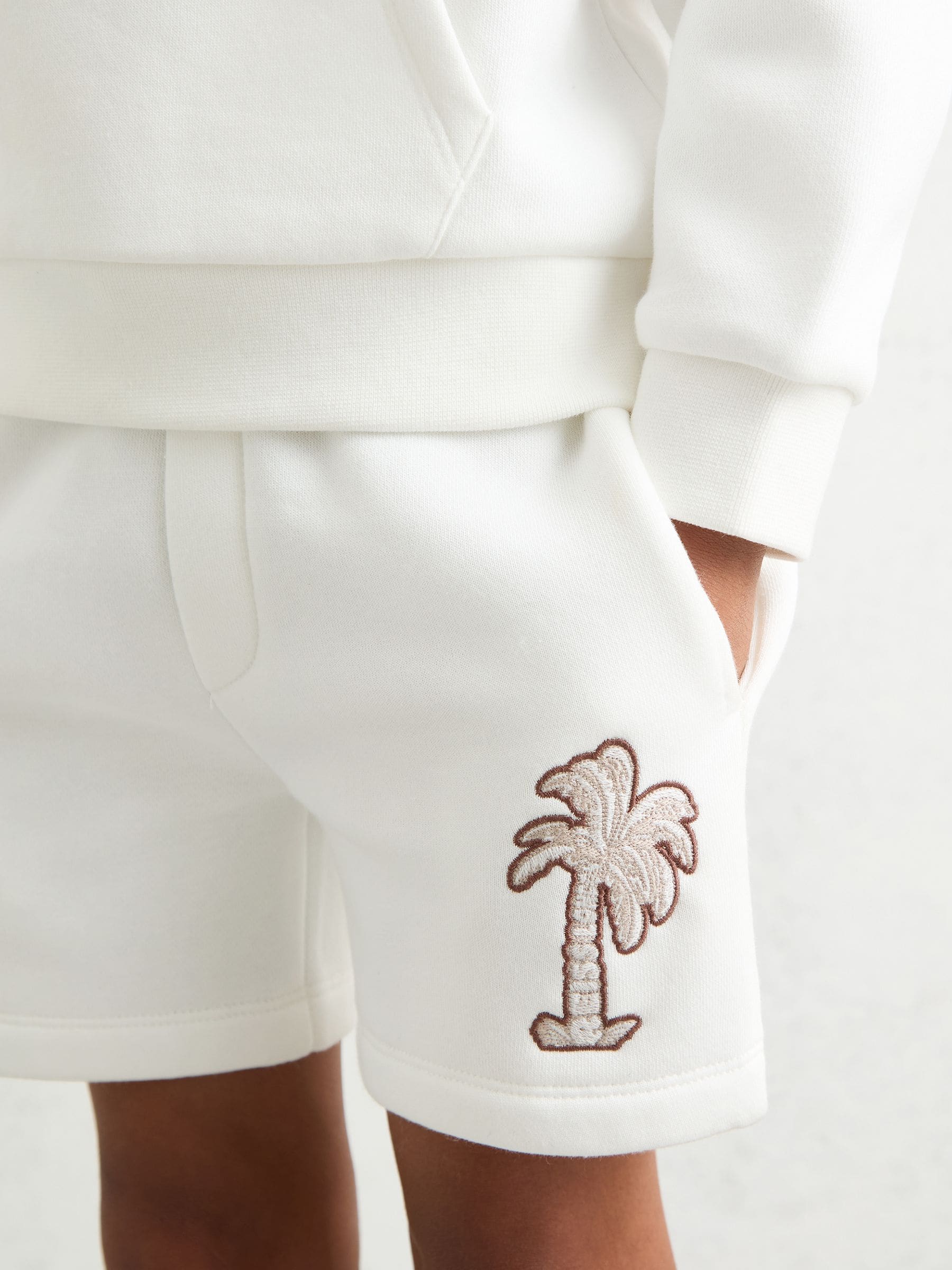 Reiss Kayo Cotton Blend Palm Embroidered Shorts
