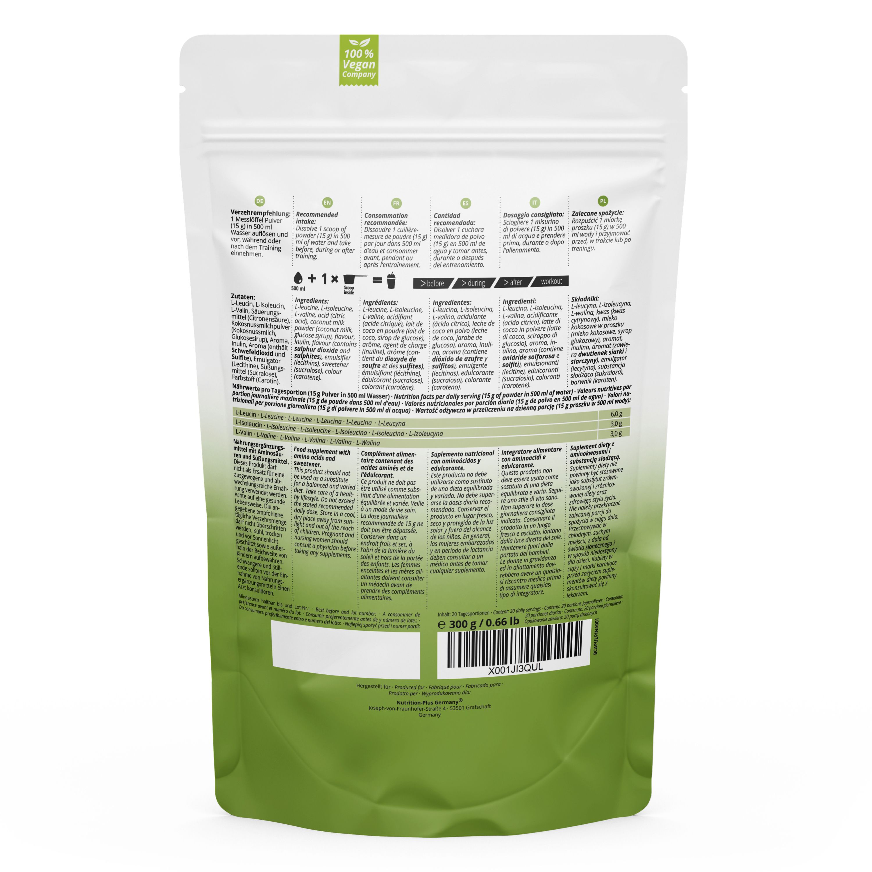 Nutri+ BCAA Pulver 300g - Aminosäuren Komplex
