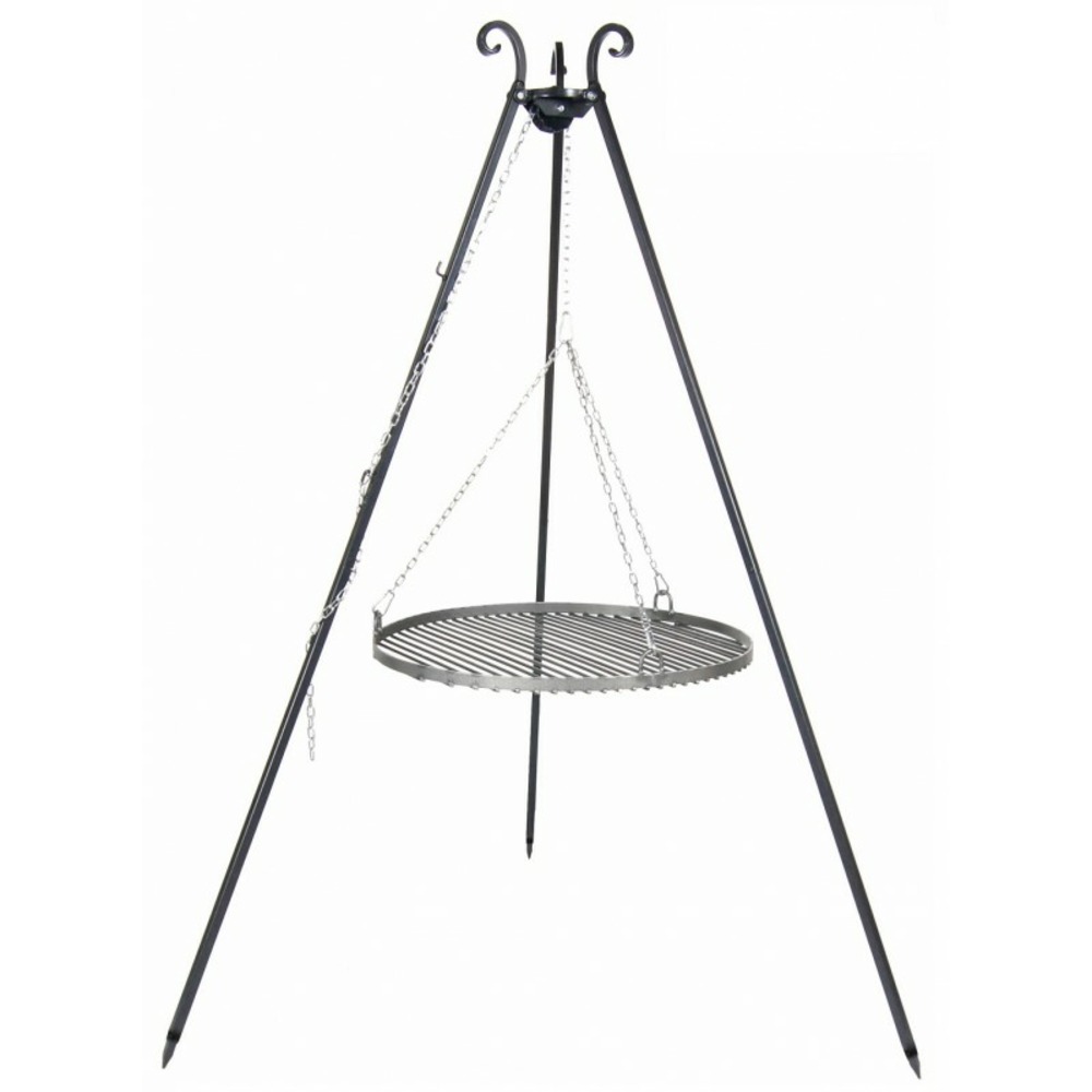 Barbecue grille de cuisson suspendu en acier 50 cm sur trépied 180 cm