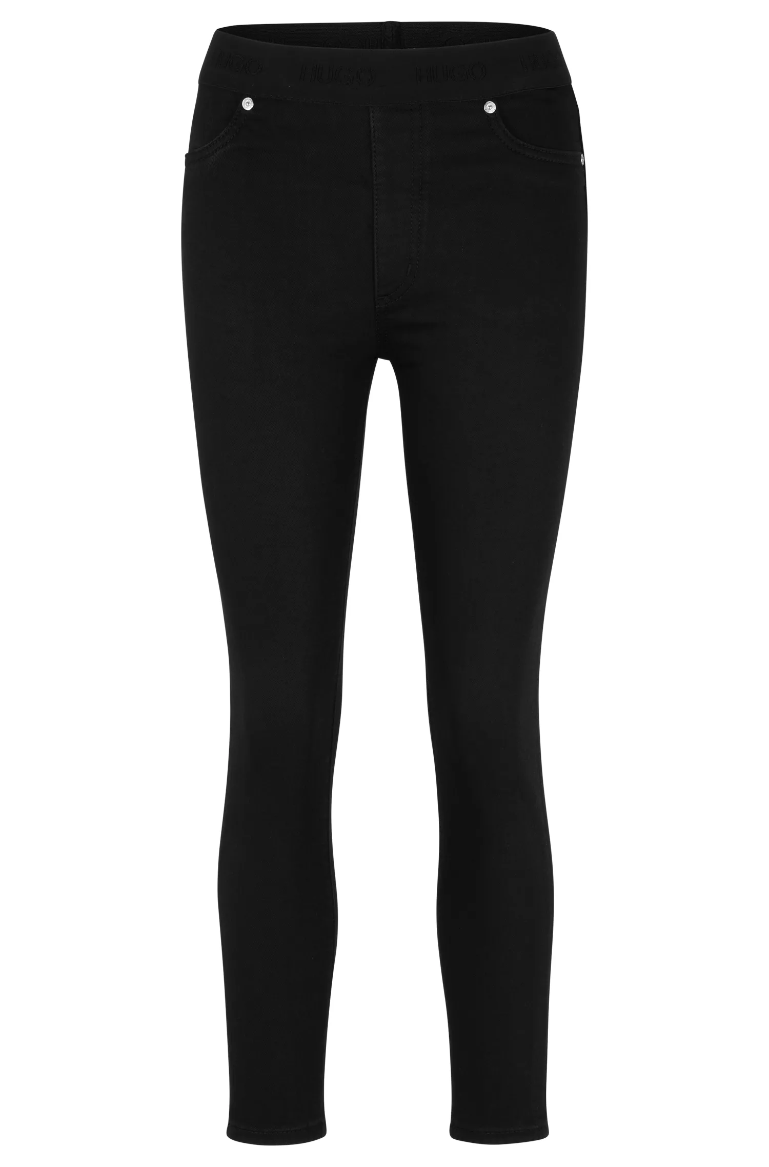 HUGO Red - Jeggings extra-slim em denim preto com cós com logo.
