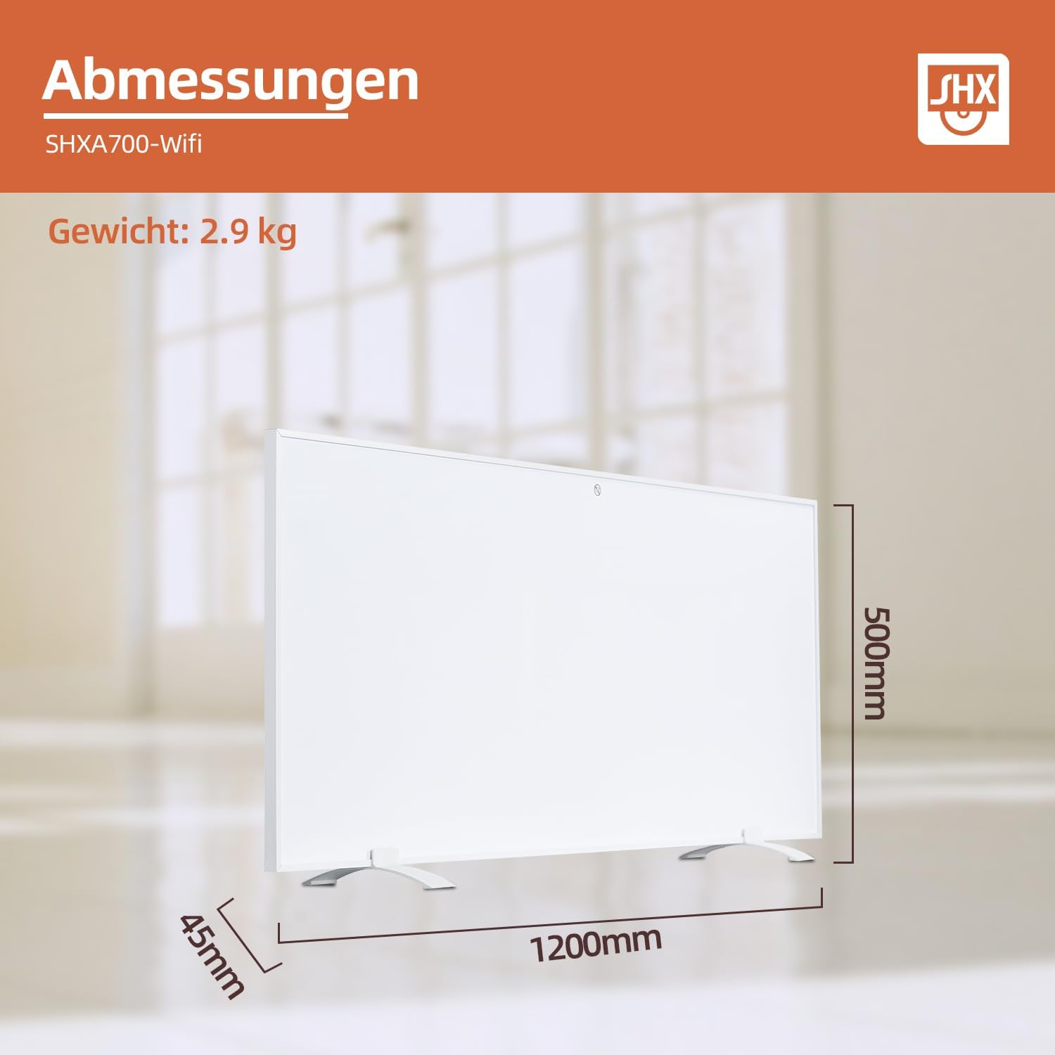 SHX Infrarot-Heizpaneel mit WiFi 700W SHXA700-WiFi – 700 Watt, 7-14m², Wandmontage, WiFi, Fernbedienung, weiß