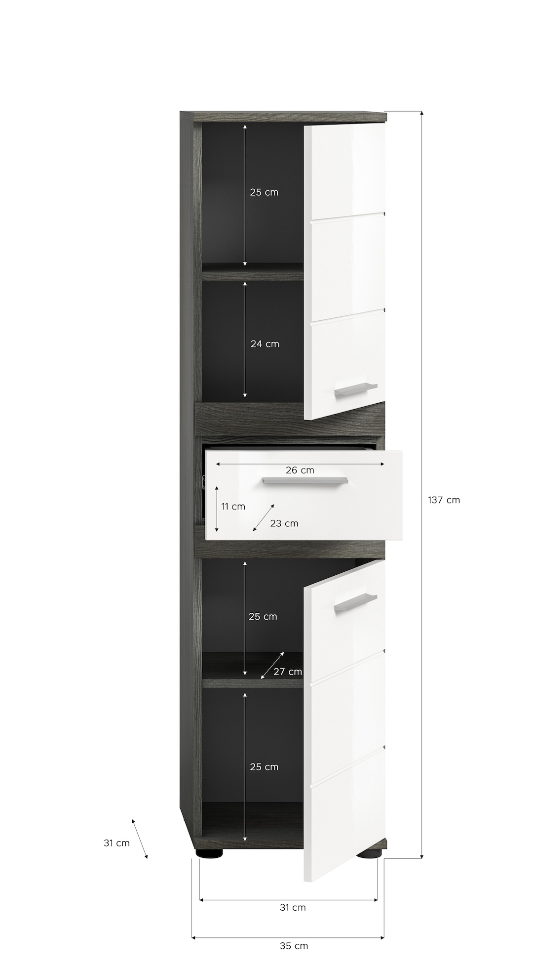 Unterschrank Blake weiß/grau B/H/T 35x137x31 cm