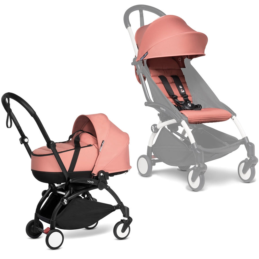 BABYZEN Kinderwagen YOYO2 0+ Black mit Liegewanne und Textilset Ginger