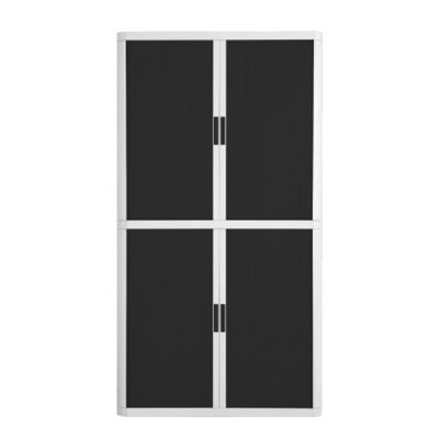 Armoire haute à rideaux EASY OFFICE - 110 x 204 x 41,5 cm - Corps blanc - Rideaux et poignée noir