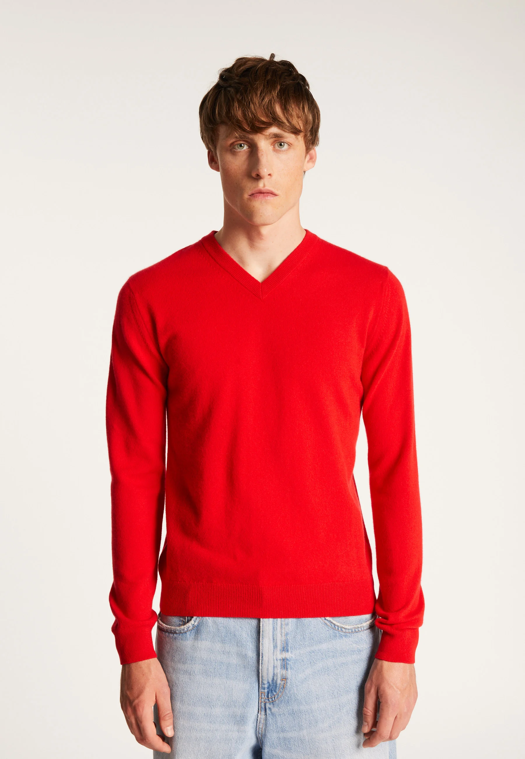EVANNAH24 - Pull col v en cachemire | Rouge