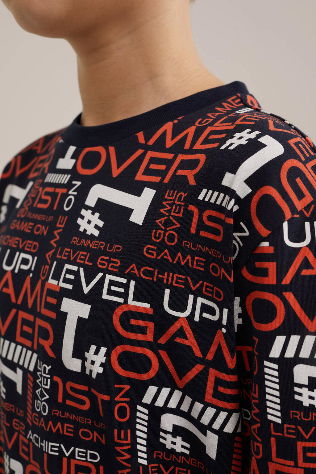 WE Fashion shortama met all over print donkerblauw/oranje