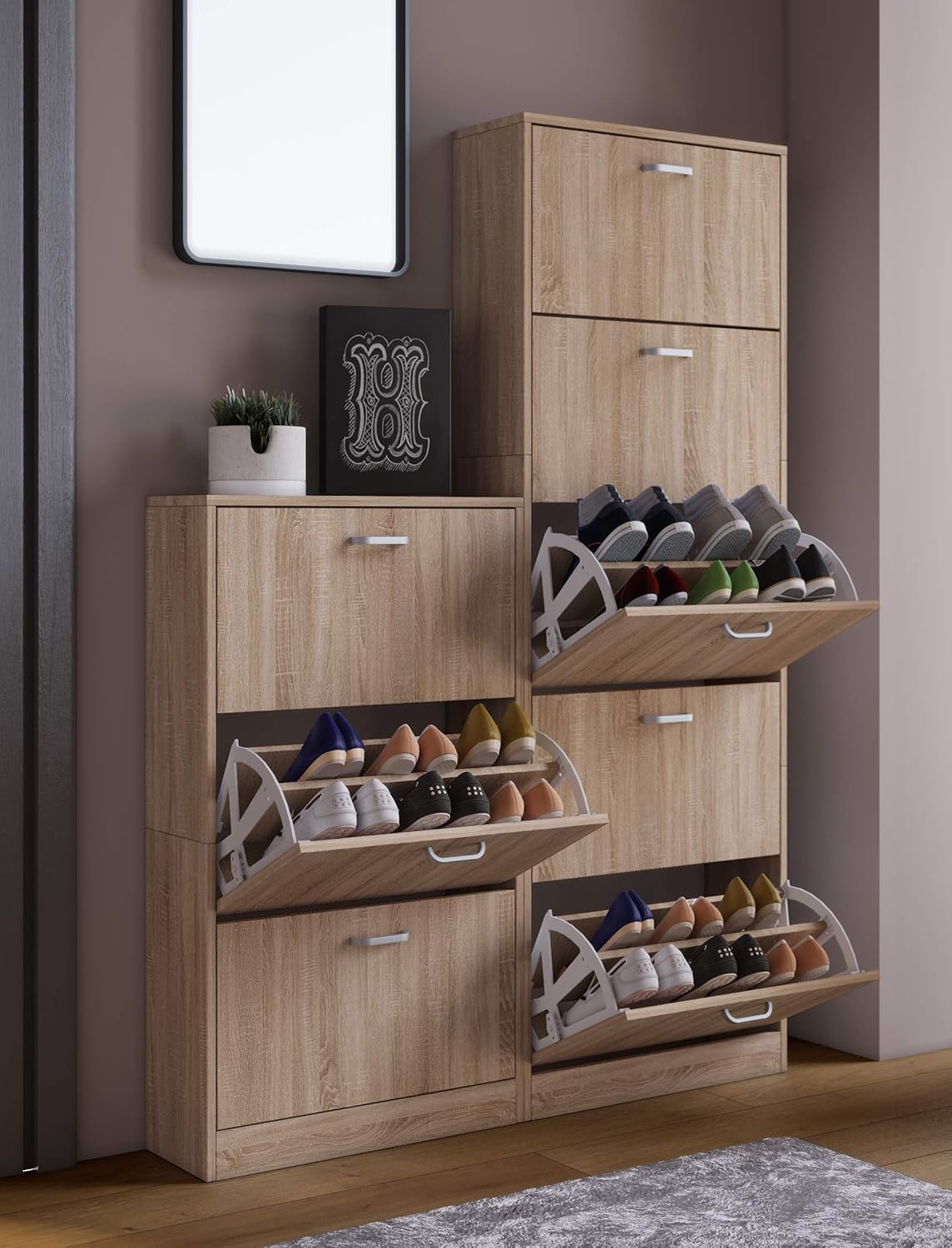 VCM Holz Schuhschrank | Maße: H. 170 x B. 59 x T. 22 cm | 5 Klappen - Sipos XL