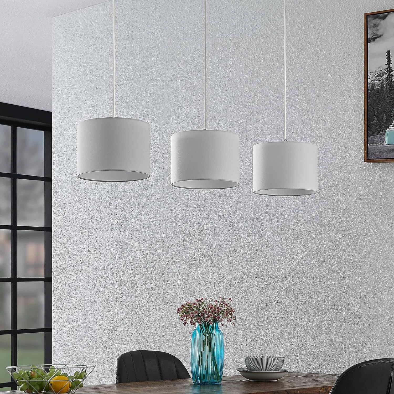Lindby Pendelleuchte Imarin (Modern) aus Holz (3 flammig, E27) - Textil Hängeleuchte Esstischlampe Hängelampe Wohnzimmerleuchte