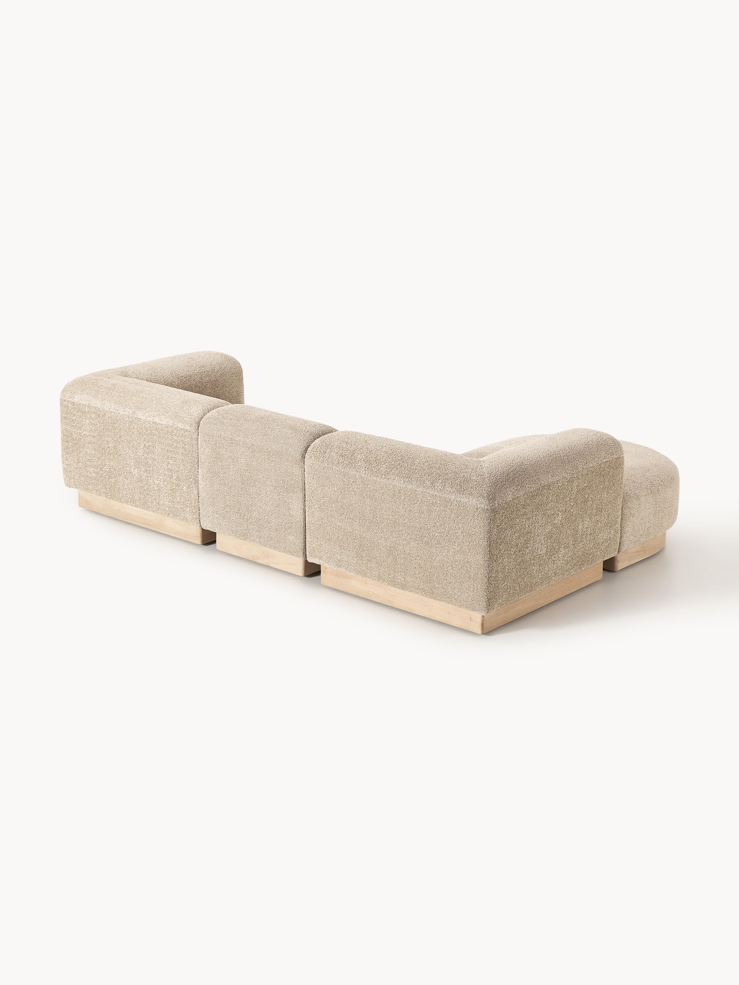 Modulaire teddy bouclé bank Natalie (3-zits) met poef (links/rechts)
